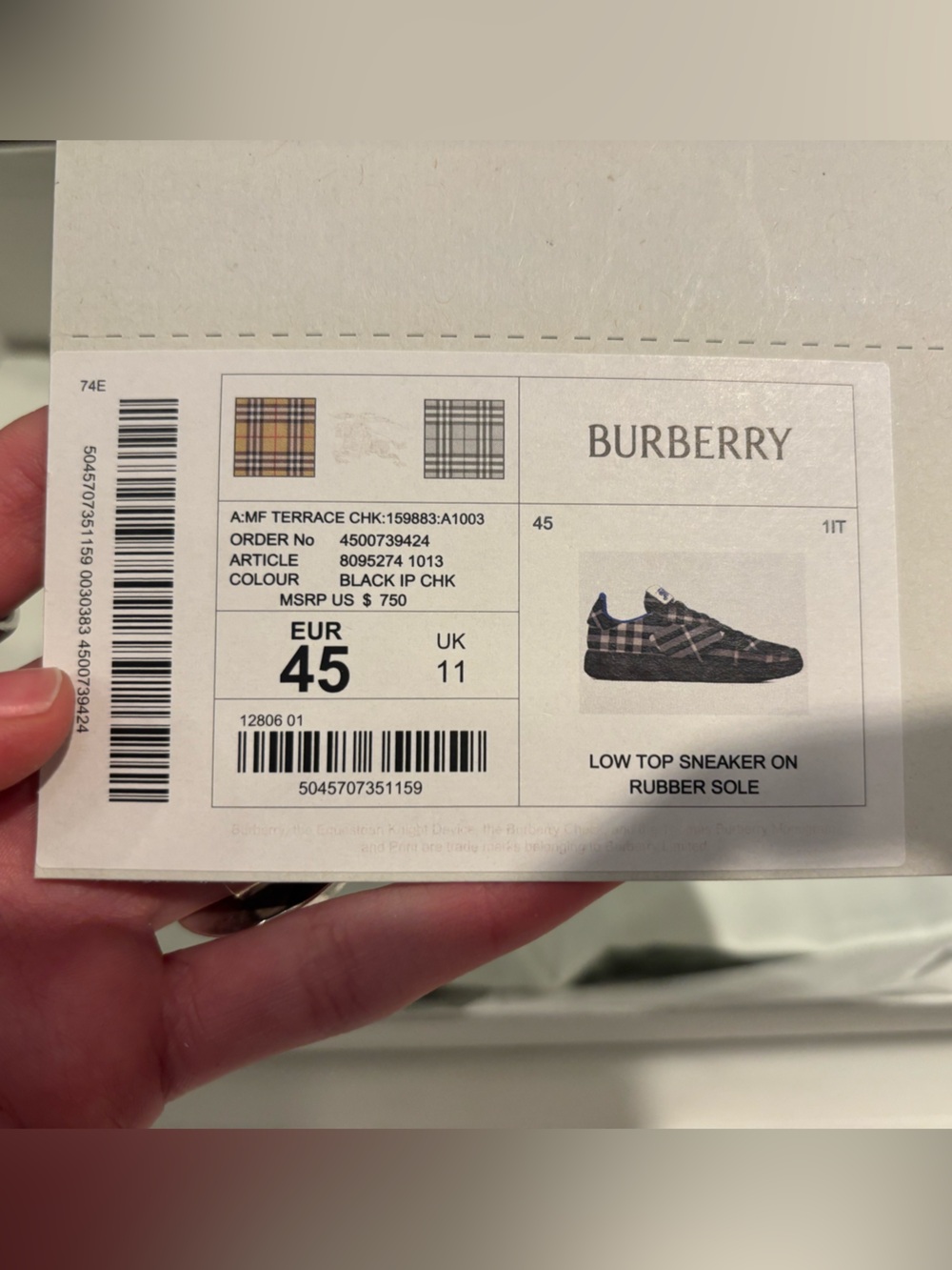 Burberry Low Top Sneaker — Black Plaid - Picture 2 of 5